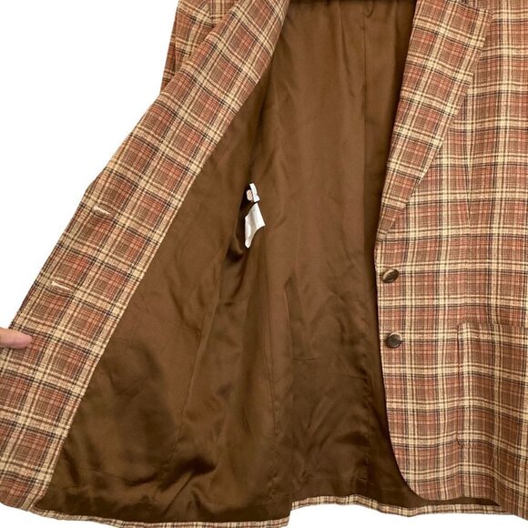 Vintage 90s EVAN-PICONE Academia Heritage Plaid Silk Blend Two Button Blazer - Picture 5 of 8